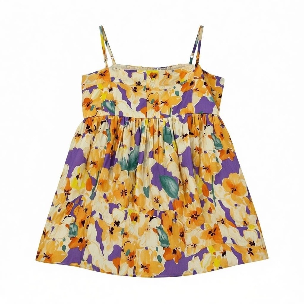 NEW Fate Floral Smocked‎ Square Neck Cami Shirt Top Women LARGE - AC